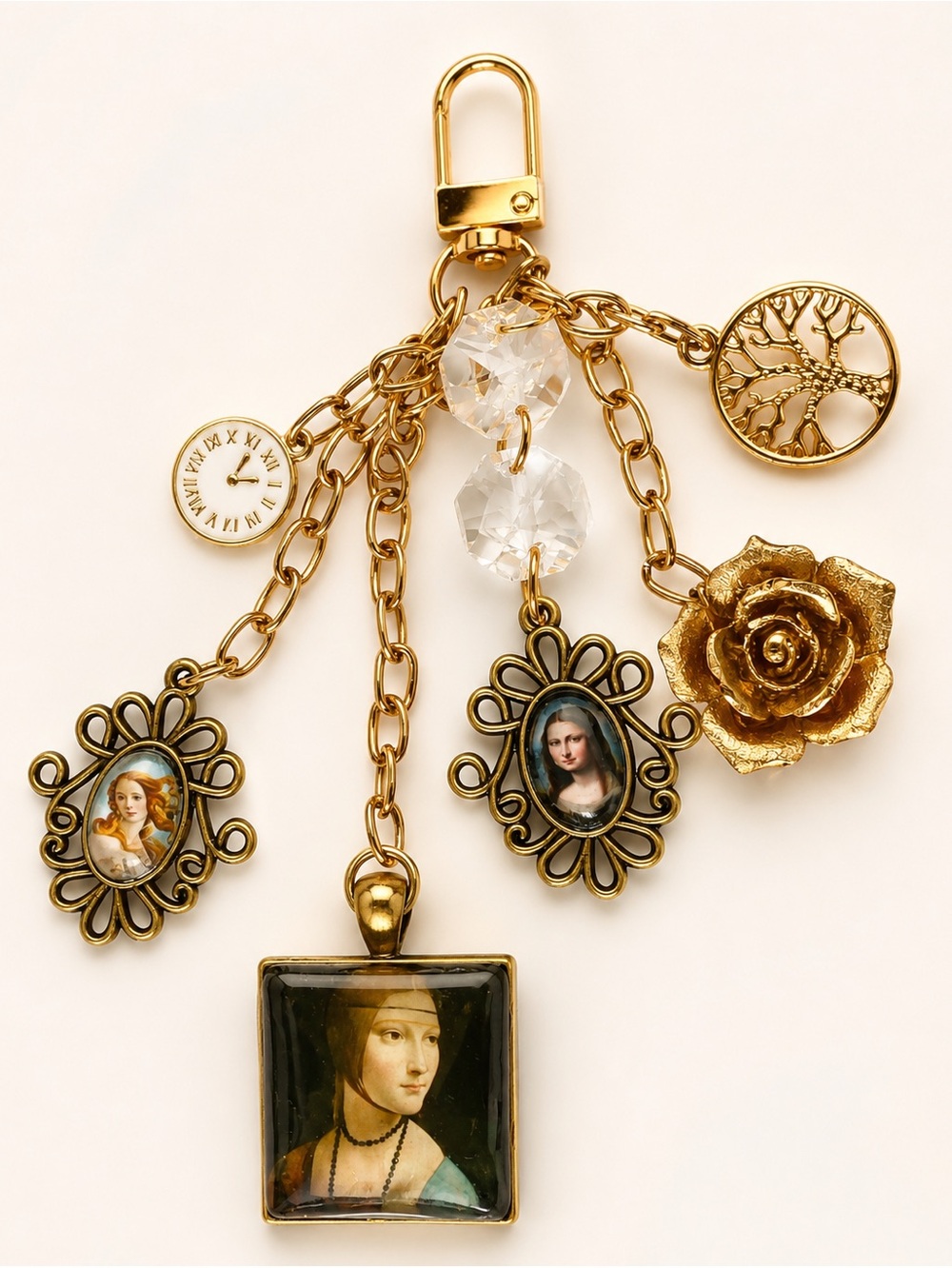 Mona Lisa bag charm, Leonardo da Vinci gift, Renaissance art keychain, museum lo